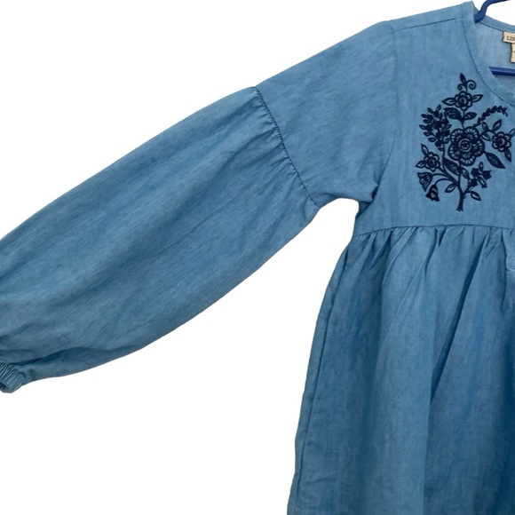 Lucky Brand Blue Floral Embroidered Longsleeve Chambray Dress - Picture 3 of 7